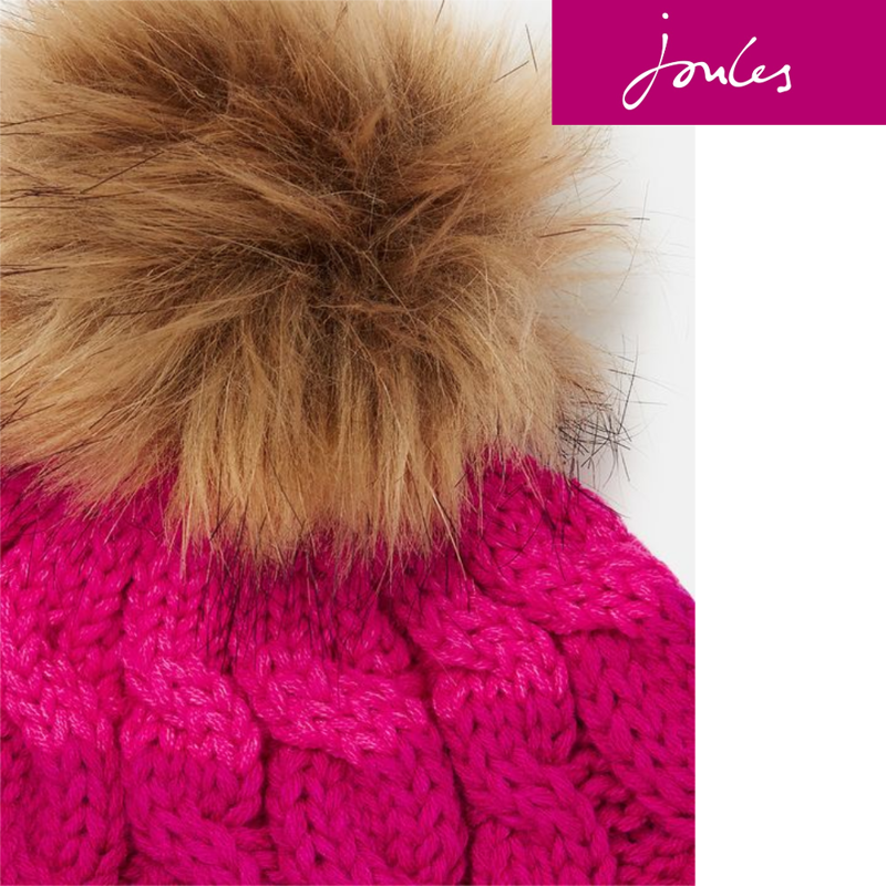 Joules Bobble Knitted Hat With Pom - Pink-2